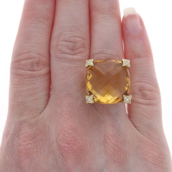 David Yurman Cushion On Point Citrine Diamond Ring Yellow Gold 18k .12ctw - Picture 2 of 6